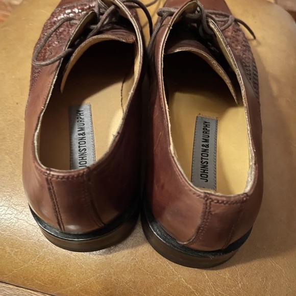Johnson and Murphy Square Men’s Brown Leather Toecap Woven Oxford Shoes sz 8.5M - Picture 2 of 7